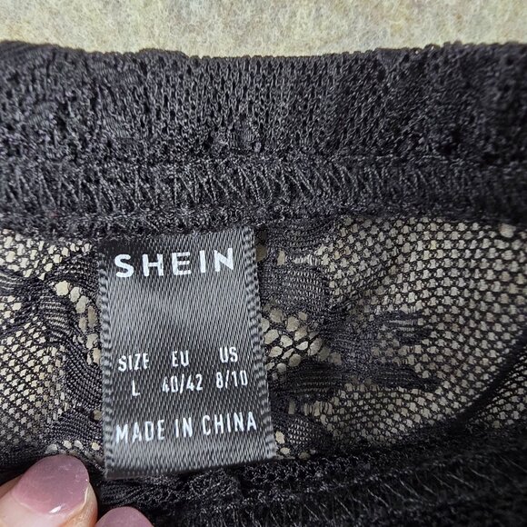 Black Lace Fringe Pants With Elastic Waist & Side Fringe Detailing - Picture 3 of 7